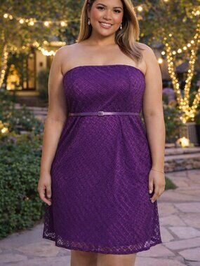NWT Lane Bryant Crochet Overlay Tube Dress Geo Lace Purple Plus Size 26 H12954